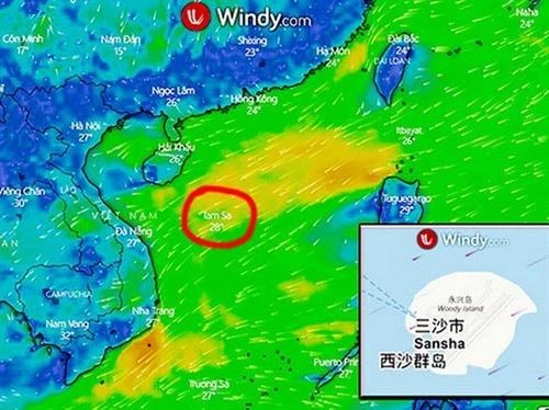 要求对windy.com网站有关越南黄沙群岛地名注释错误问题进行处理